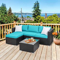 Walsunny Outdoor Rattan Sectional Sofa- Patio Wicker Furniture Set (Blue)