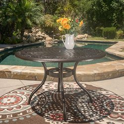 Kiawah | Round Cast Aluminum Outdoor Patio Table | Perfect for Dining | in Hammered Bronze