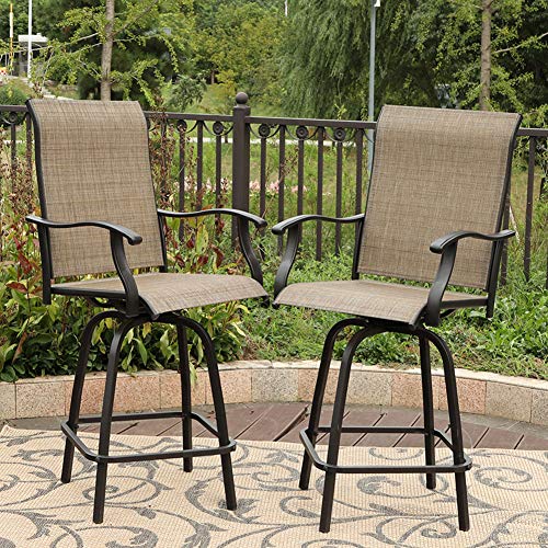 PHI VILLA Bar Stools Outdoor Swivel 2 Bar Height Chair Patio Furniture