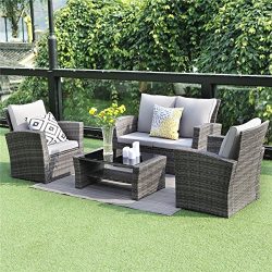 Wisteria Lane 5 Piece Outdoor Patio Furniture Sets, Wicker Ratten Sectional Sofa with Seat Cushi ...