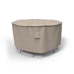 EmpirePatio Tan Tweed Patio Bar Table and Chairs Cover, 80″ Diameter x 42″ Drop