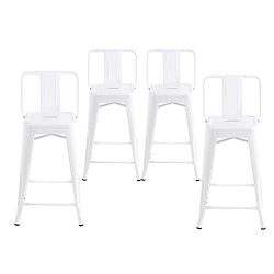 Buschman Set of 4 White 24 Inch Counter Height Metal Bar Stools with Medium Back Indoor Outdoor