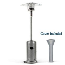 PAMAPIC 46,000 BTU Outdoor Modern Propane Powered Patio Heater with Cover, Stainless Steel, Silv ...