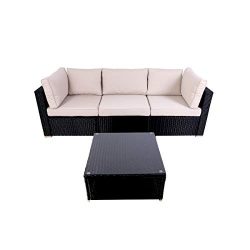 DIMAR garden 4 Piece Outdoor Rattan Patio Furniture Sectional Sofa Wicker Furniture Conversation ...