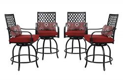 PHI VILLA Outdoor Swivel Bar Stools Bar Height Patio Chairs, Set of 4 Bistro Dining Chairs Garde ...