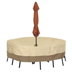 Classic Accessories Veranda Round Patio Table & Chair Set Cover With Umbrella Hole, Medium