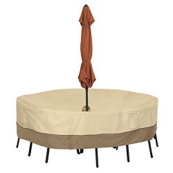 Classic Accessories Veranda Round Patio Table & Chair Set Cover With Umbrella Hole, Large