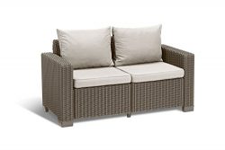 Keter California All Weather Outdoor 2-Seater Patio Sofa Loveseat with Cushions in a Resin Plast ...