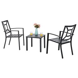 PHI VILLA Metal Outdoor Patio Bistro Furniture Set with 2 x Dining Chairs and 1 x Small Square T ...