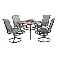 MF Patio Dining Set 5 Pieces 4 Swivel Chairs, 1 Square 37″x 37″Table Furniture Set f ...