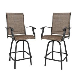 Ulax furniture Outdoor 2-Piece Swivel Bar Stools High Patio Chairs with Sling Seat