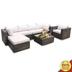 romatlink 7 Pieces Outdoor Rattan Patio Furniture Set, Modern Wicker Conversation Sectional Sofa ...