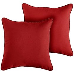 1101Design Sunbrella Canvas Jockey Red Corded Decorative Indoor/Outdoor Square Throw Pillows, Pe ...