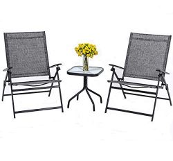 SUNCROWN Outdoor 3-Piece Patio Folding Chair Set Adjustable Reclining Lounge Chair Metal with Gl ...