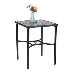 PHI VILLA Patio Bistro Table 36″ Height Square Bar Dining Table Metal with Umbrella Hole f ...