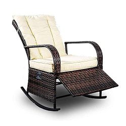 Patio PE Rattan Wicker Rocking Chair Auto Adjustable Patio Sofa Relaxing Lounge Chair Outdoor Fu ...