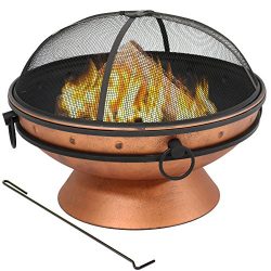 Sunnydaze Large Copper Finish Outdoor Fire Pit Bowl – Round Wood Burning Patio Firebowl wi ...