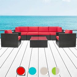 Walsunny 7pcs Patio Outdoor Furniture Sets,Low Back All-Weather Rattan Sectional Sofa with Tea T ...