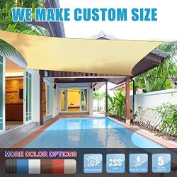 Amgo 16′ x 16′ Beige Square Sun Shade Sail Canopy Awning, 95% UV Blockage, Water &am ...