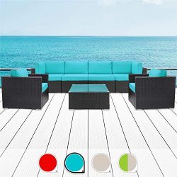 Walsunny 7pcs Patio Outdoor Furniture Sets,All-Weather Rattan Sectional Sofa with Tea Table& ...