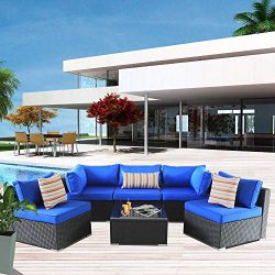 Patio Rattan Furniture 6pcs Outdoor Wicker Sofa Set Black Couch Sectional Set Conversation Cushi ...