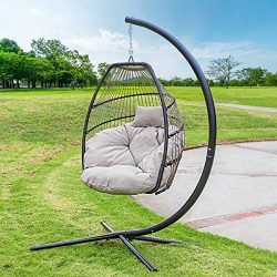 Barton Outdoor Hanging Egg Chair Swing Lounge Chair UV Resistant Soft Deep Cushion Backyard Rela ...