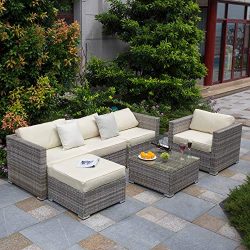 Tribesigns 6 PCS Outdoor Furniture Sectional Sofa Set, Large Wicker Patio Furniture Conversation ...