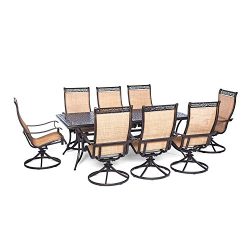 Hanover MANDN9PCSWSQ-8 Manor 9 Piece Dining Set with Large Square Table and Eight Swivel Rockers ...