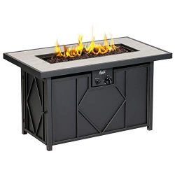 BALI OUTDOORS 42 inch 60,000 BTU Propane Gas Fire Pit, Outdoor Patio Rectangular Fire Pits Table ...