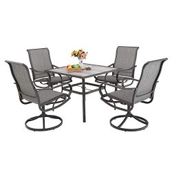 PHI VILLA Patio Dinning Set 5 PCs Outdoor Dinning Table Set Outdoor Kitchen Garden Furniture wit ...