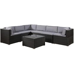 Romatlink 7 Pieces Outdoor Rattan Patio Furniture Set, Modern Conversation Sectional Sofa Chairs ...