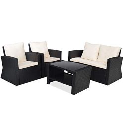 Tangkula Patio Furniture Set 4 Piece, Outdoor Wicker Conversation Set for Courtyard Balcony Gard ...