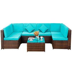 Romatlink, 7 Pieces Outdoor Rattan Patio Furniture Set, Modern Wicker Conversation Sectional Sof ...