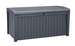 Keter Borneo 110 Gallon Resin Outdoor Storage Bench and Deck Box for Patio Furniture, Anthracite