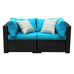 Outdoor PE Wicker Chairs-2 Piece Patio Black Rattan Garden Conversation Corner Chair End Seat Fu ...