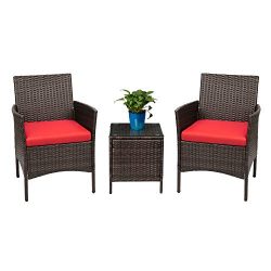 Devoko Patio Porch Furniture Sets 3 Pieces PE Rattan Wicker Chairs with Table Outdoor Garden Fur ...