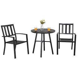 PHIVILLA Metal Patio Bistro Set 3 Piece Outdoor Table and Chairs Set with 28-Inch Steel Top Table