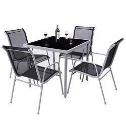 Giantex Dining Table Set Bistro Set with 1 Table and 4 Chairs Indoor Outdoor Garden Patio Dining ...