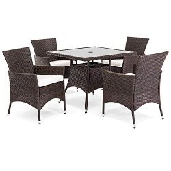 OAKVILLE FURNITURE 61205 5-Piece Patio Set Square Glass Top Dining Table with Standard Umbrella  ...