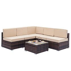 Minelody Rattan Sofa Set, Rattan Wicker Sofa Sectional Furniture Conversation Set with a Coffee  ...