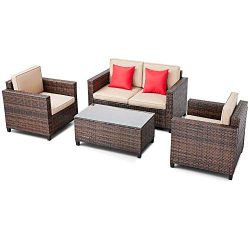 SUNCROWN Outdoor Patio Furniture 4-Piece Conversation Set All-Weather Wicker, Thick, Durable Cus ...