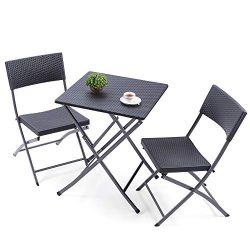 TAVR Patio Bistro Set, 3 Piece Weather Resistant Garden Table and Chairs, Black