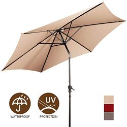 Giantex 9ft Market Patio Umbrella, Outdoor Table Umbrella w/Push Button Tilt and Crank, 180G Pol ...