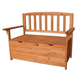 HomVent Wood Patio Storage Bench Garden Storage Bench Seat, Outdoor Patio Furniture Cabinet Stor ...