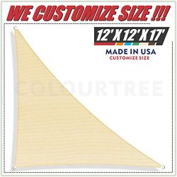 ColourTree 12′ x 12′ x 17′ Beige Sun Shade Sail Right Triangle Canopy Awning S ...