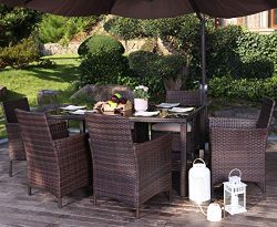 UFI 7 Pieces Patio Dining Sets Outdoor Space Saving Rattan Chairs with Glass Table Outdoor Wicke ...