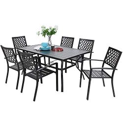 PHIVILLA 7 Piece Metal Outdoor Patio Dining Bistro Sets with Umbrella Hole – 60″ x 3 ...