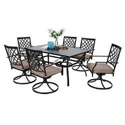 MF Outdoor Patio Dining Set 7 Pieces Metal Furniture Set, 6 x Swivel Chairs with 1 Rectangular U ...