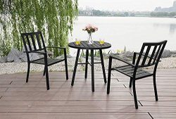PHI VILLA Metal 3 Piece Bistro Furniture Set Outdoor Patio Set fits Garden Backyard Coffee Table ...