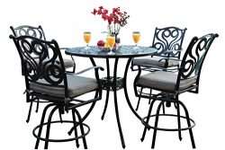 CBM Outdoor Patio Furniture 5 Piece Aluminum 48″ Bar Table Set with 4 Swivel Bar Stool cbm1290